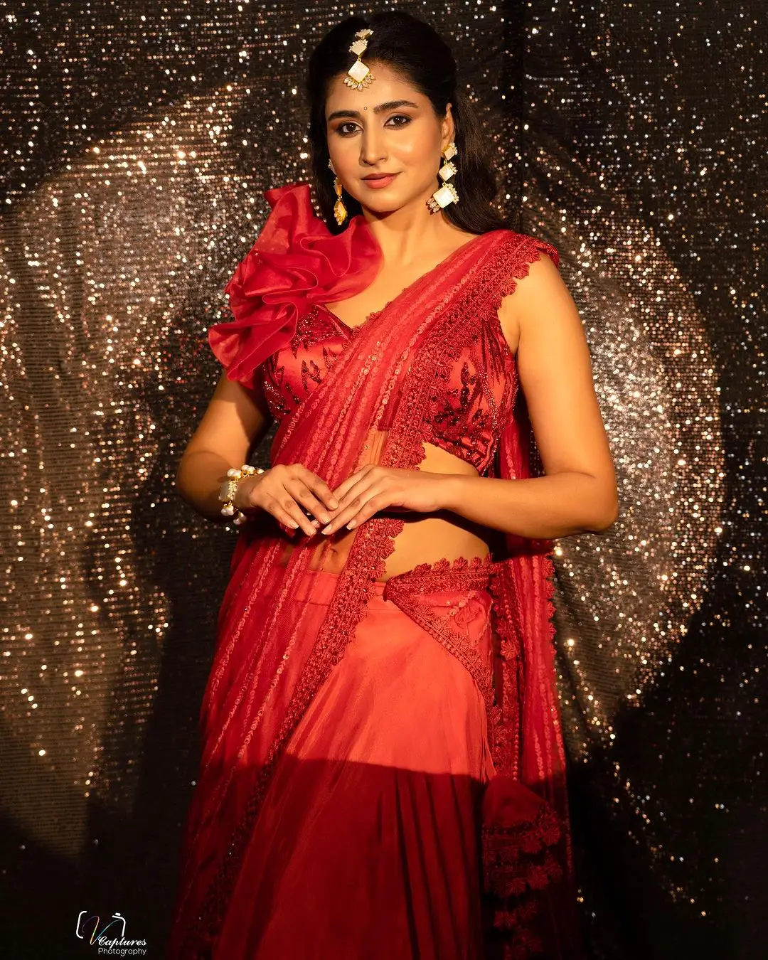 Varshini Sounderajan In Red Lehenga Voni Choli